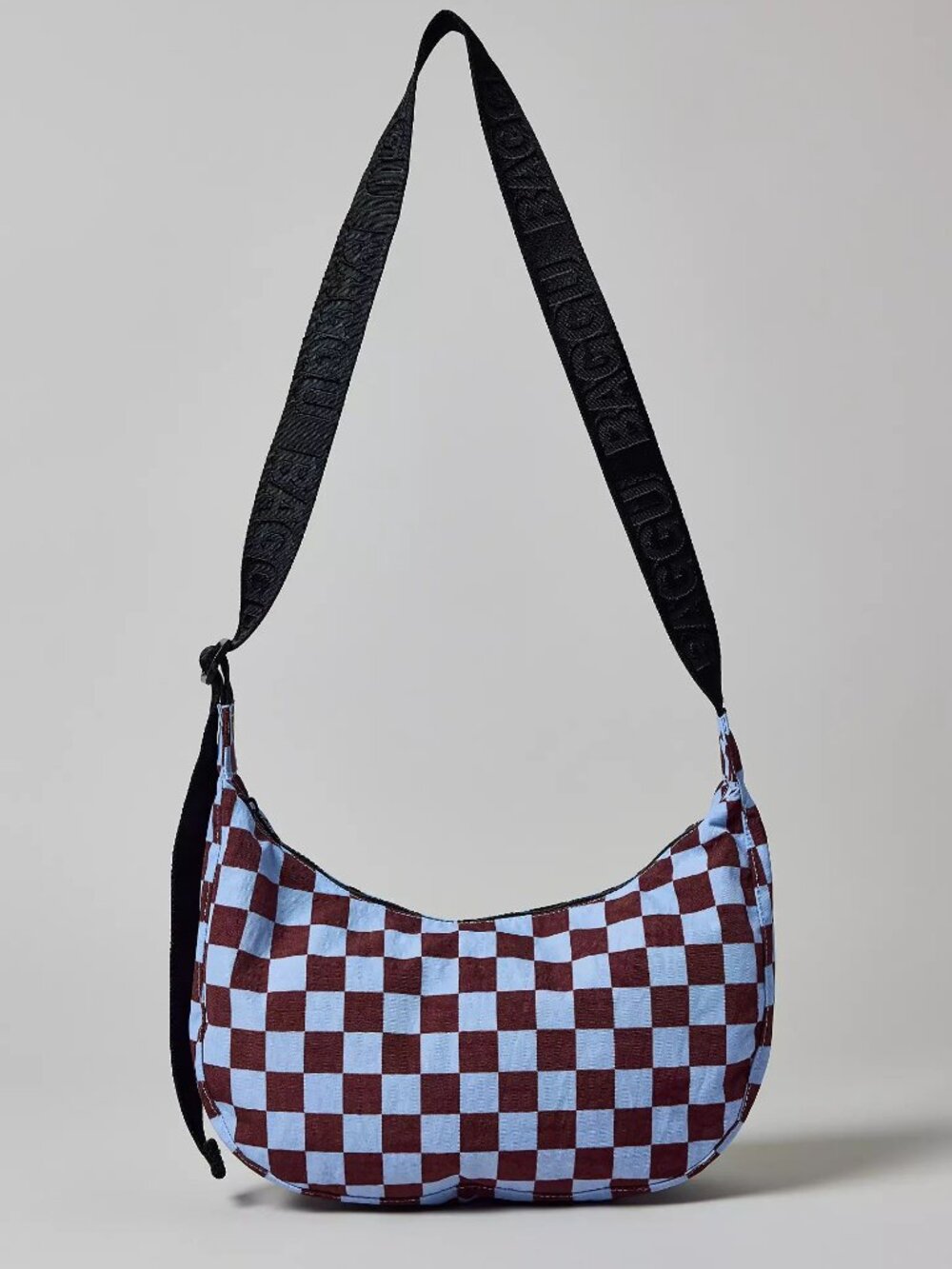 NWT Baggu Medium Crescent Bag - Brown Blue Check